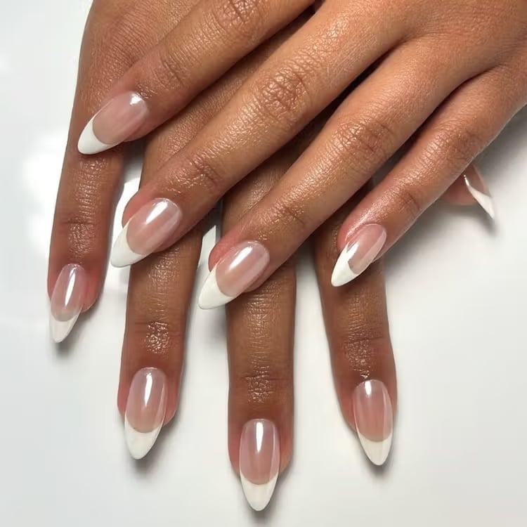 Classic French Manicure Medium Almond Nails Classic French Manicure Medium Almond Nails — Classy Glass Nails