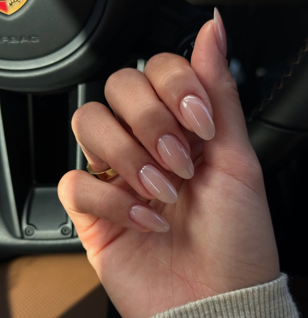 Natural Sheer Nude Pink Medium Almond Nails Natural Sheer Nude Pink Medium Almond Nails — Classy Glass Nails