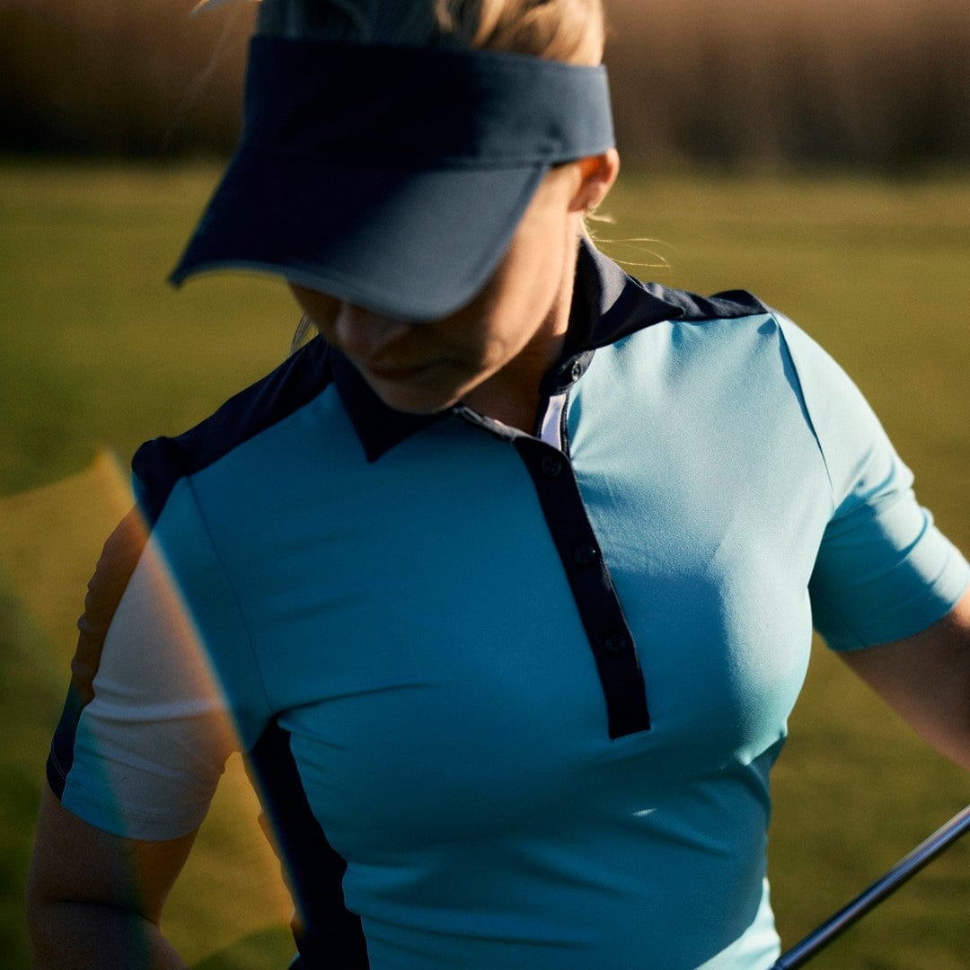 Light Blue and Navy Color-Blocked Polo Shirt Light Blue and Navy Color-Blocked Polo Shirt — Classy Golf Outfits