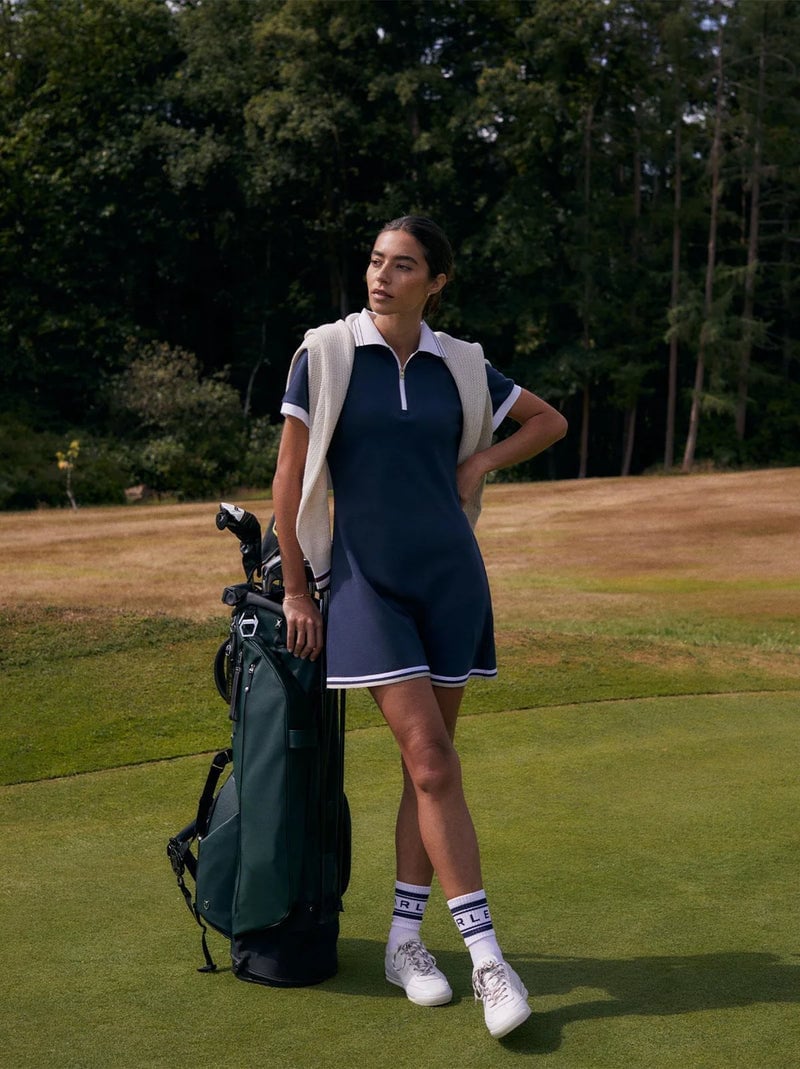 Navy Golf Dress with Cream Sweater Accent Navy Golf Dress with Cream Sweater Accent — Classy Golf Outfits