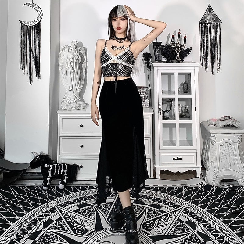 Velvet Mermaid Skirt with Lace Trim and Cropped Top Velvet Mermaid Skirt with Lace Trim and Cropped Top — Classy Gothic Style