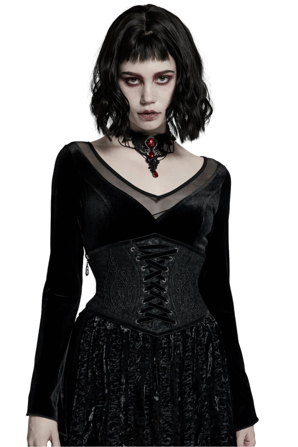 Detailed Brocade Corset with Lace and Sheer Top Detailed Brocade Corset with Lace and Sheer Top — Classy Gothic Style