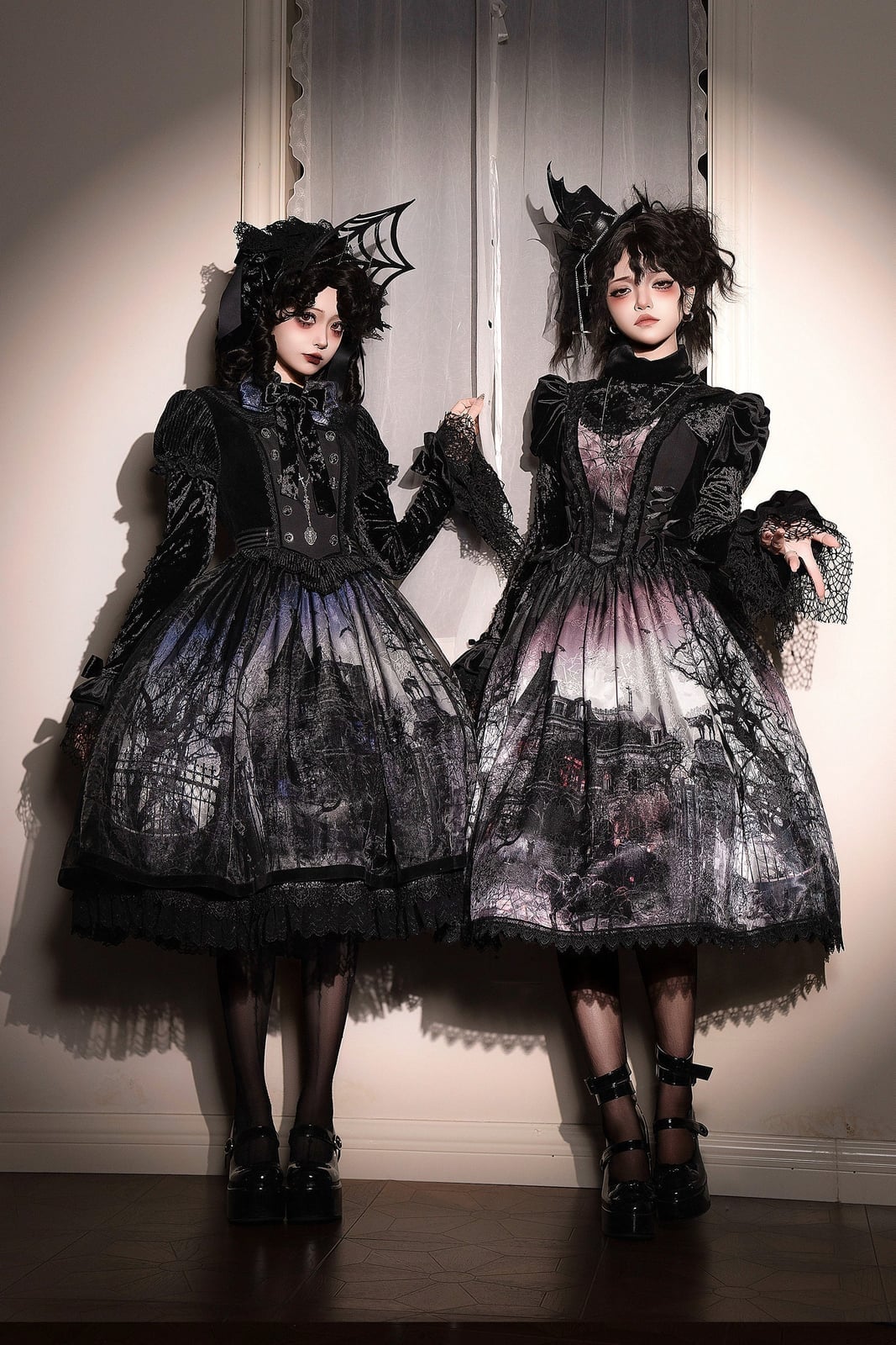Printed Gothic Lolita Dress with Voluminous Skirt Printed Gothic Lolita Dress with Voluminous Skirt — Classy Gothic Style