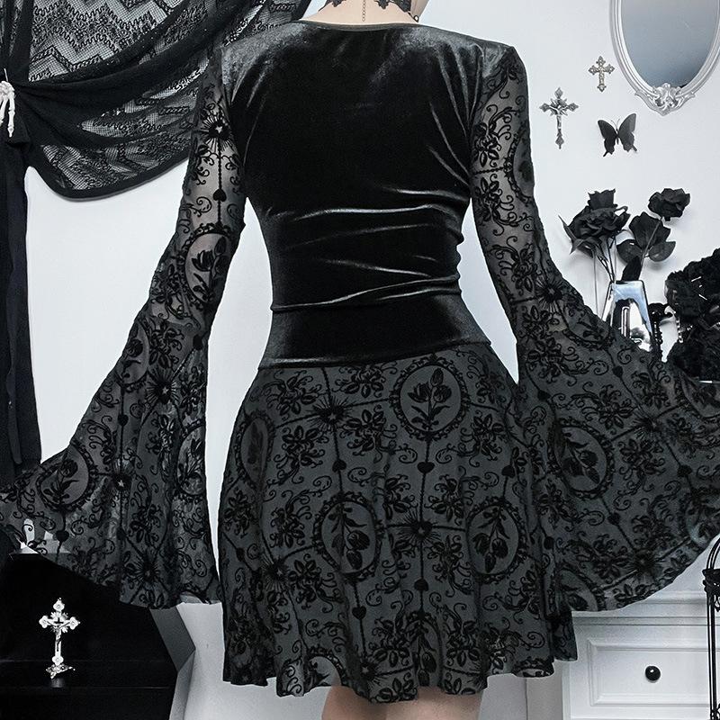 Velvet Top with Flared Lace Sleeves and Lace Skirt Velvet Top with Flared Lace Sleeves and Lace Skirt — Classy Gothic Style