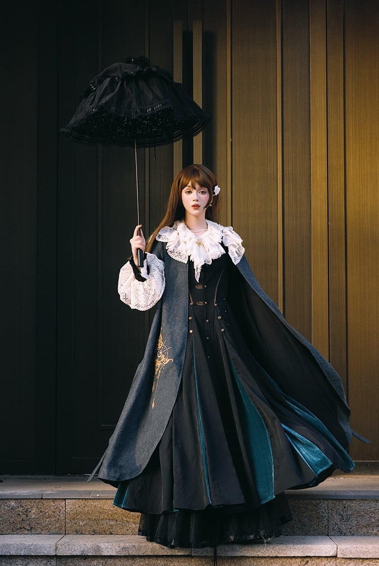 Denim-look Jacket with Lace Collar and Cuffs Denim-look Jacket with Lace Collar and Cuffs — Classy Gothic Style