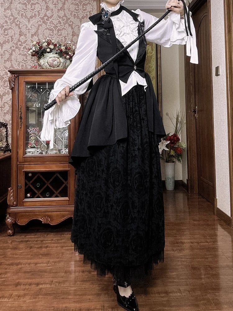 Ruffled Blouse, Vest, and Voluminous Lace Skirt Ruffled Blouse, Vest, and Voluminous Lace Skirt — Classy Gothic Style
