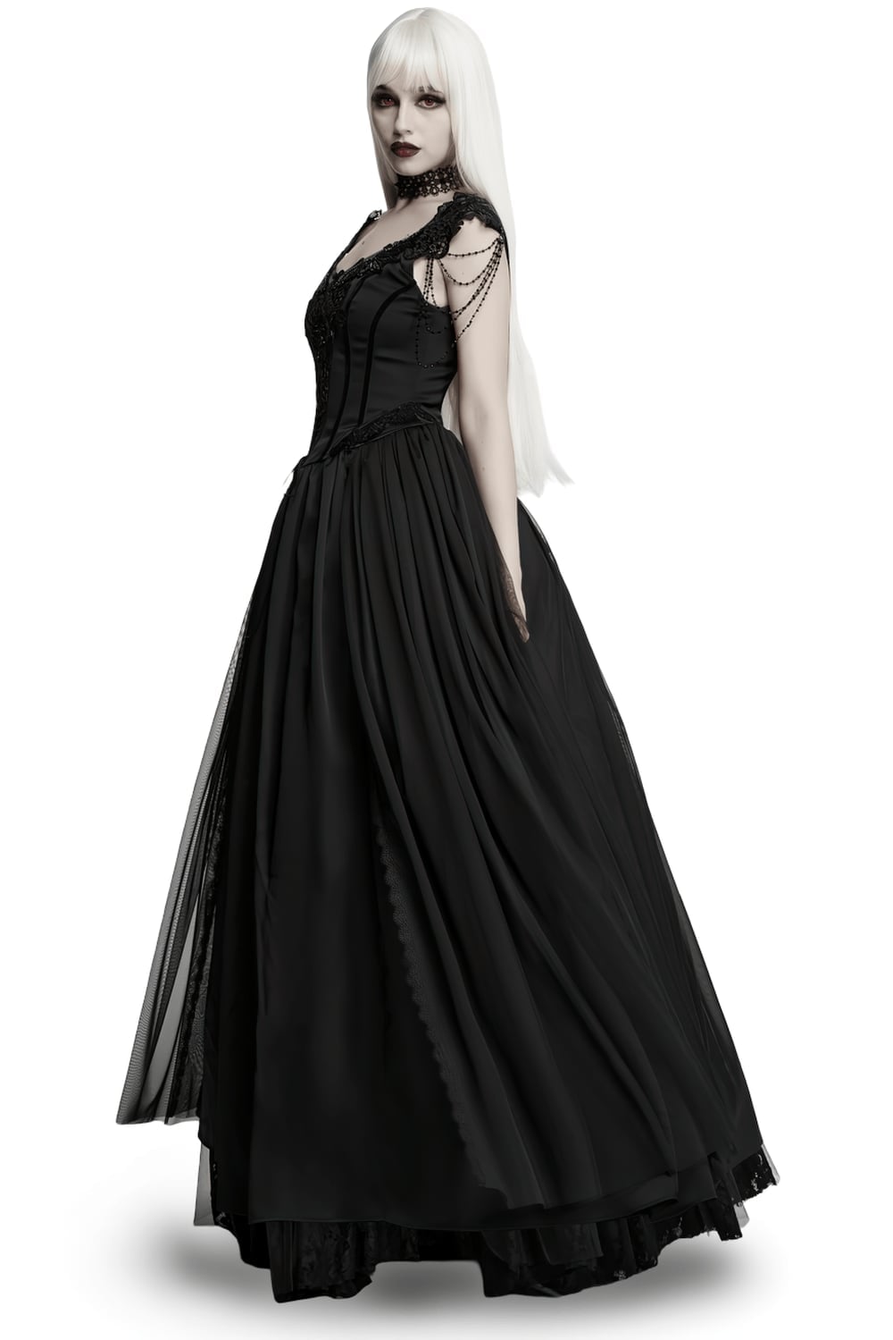 Black Lace Overlay Dress with Full Skirt Black Lace Overlay Dress with Full Skirt — Classy Gothic Style