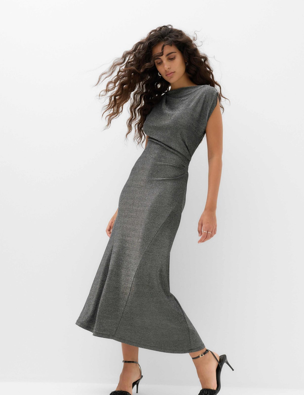 Metallic Grey Sparkly Knit Dress with Mermaid Silhouette Metallic Grey Sparkly Knit Dress with Mermaid Silhouette — Classy Gray Dress