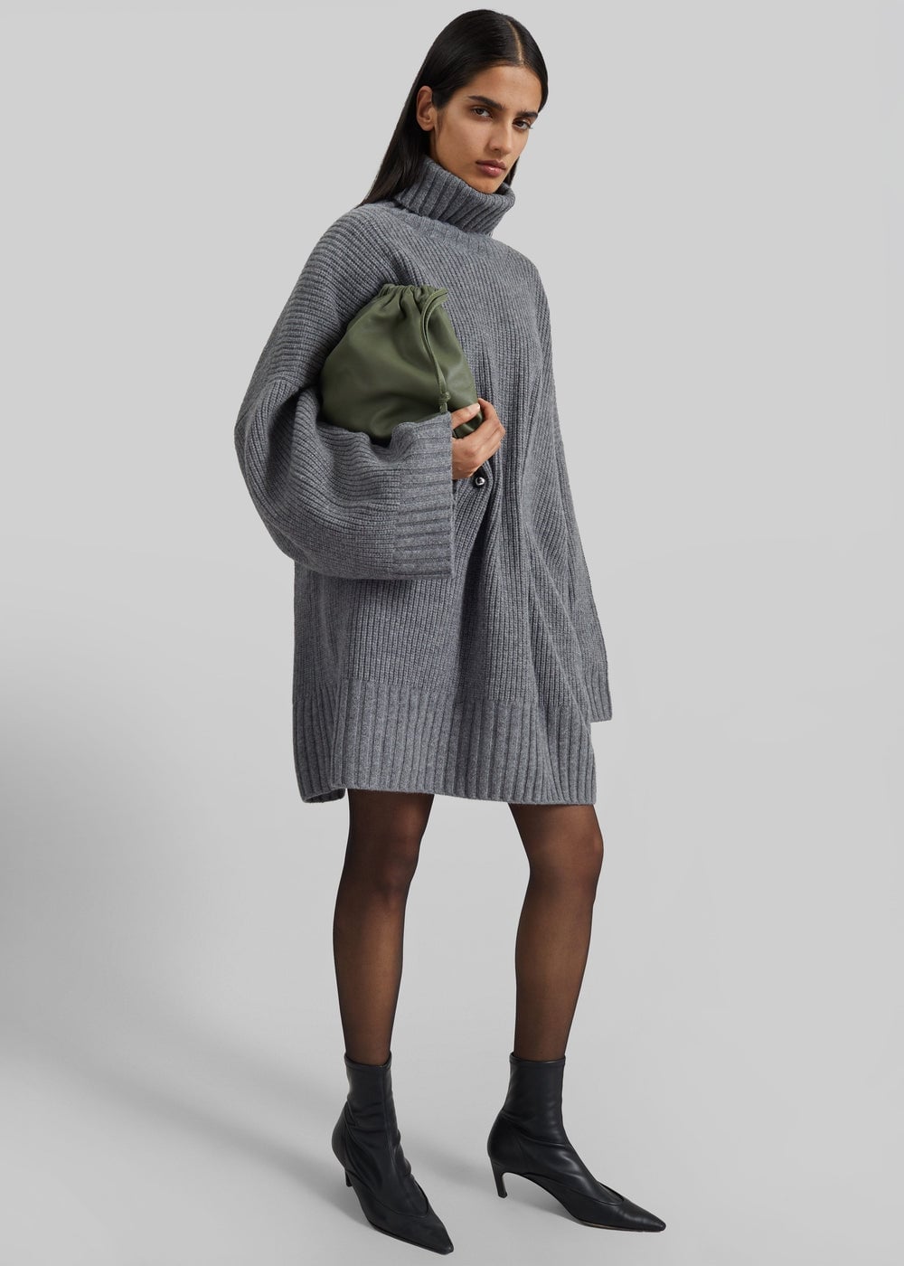 Grey Knitted Turtleneck Sweater Dress Mini Grey Knitted Turtleneck Sweater Dress Mini — Classy Gray Dress