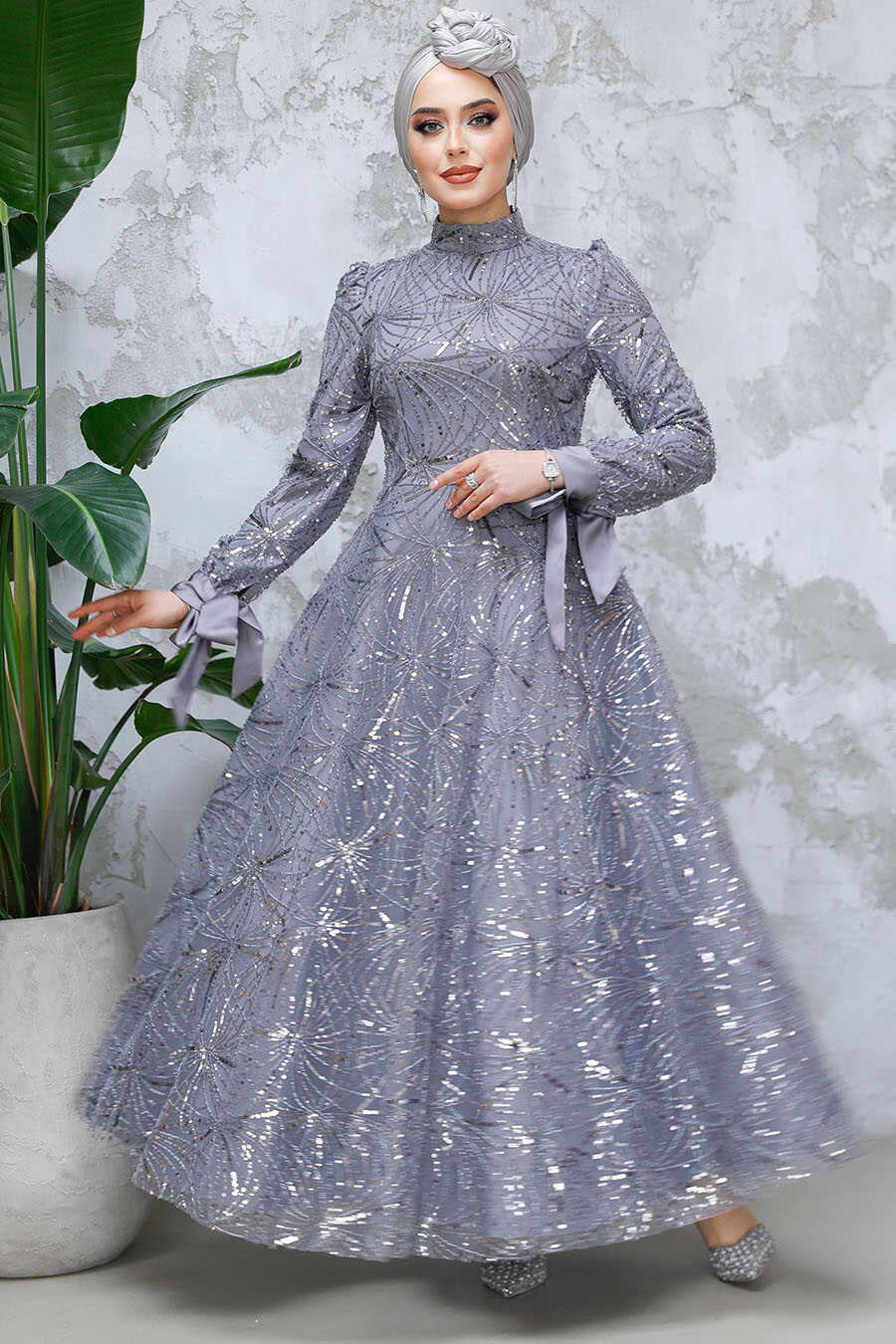 Floor-length Grey Sequin Dress with A-Line Silhouette Floor-length Grey Sequin Dress with A-Line Silhouette — Classy Gray Dress