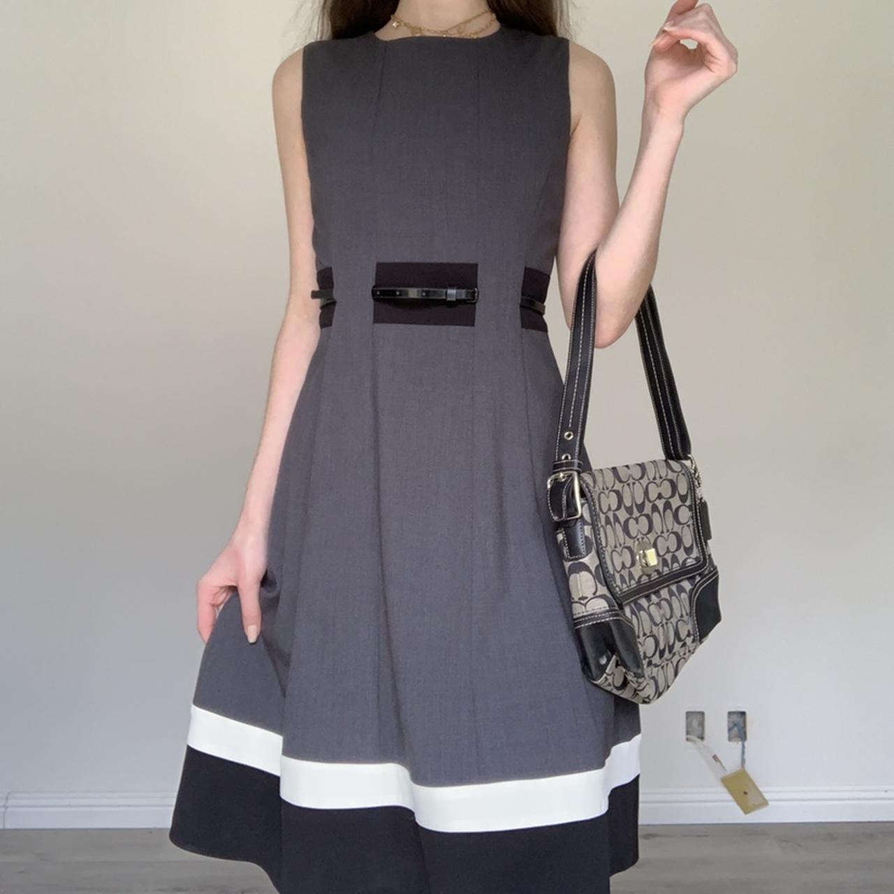 Grey Sheath Dress with Black and White Trim Grey Sheath Dress with Black and White Trim — Classy Gray Dress