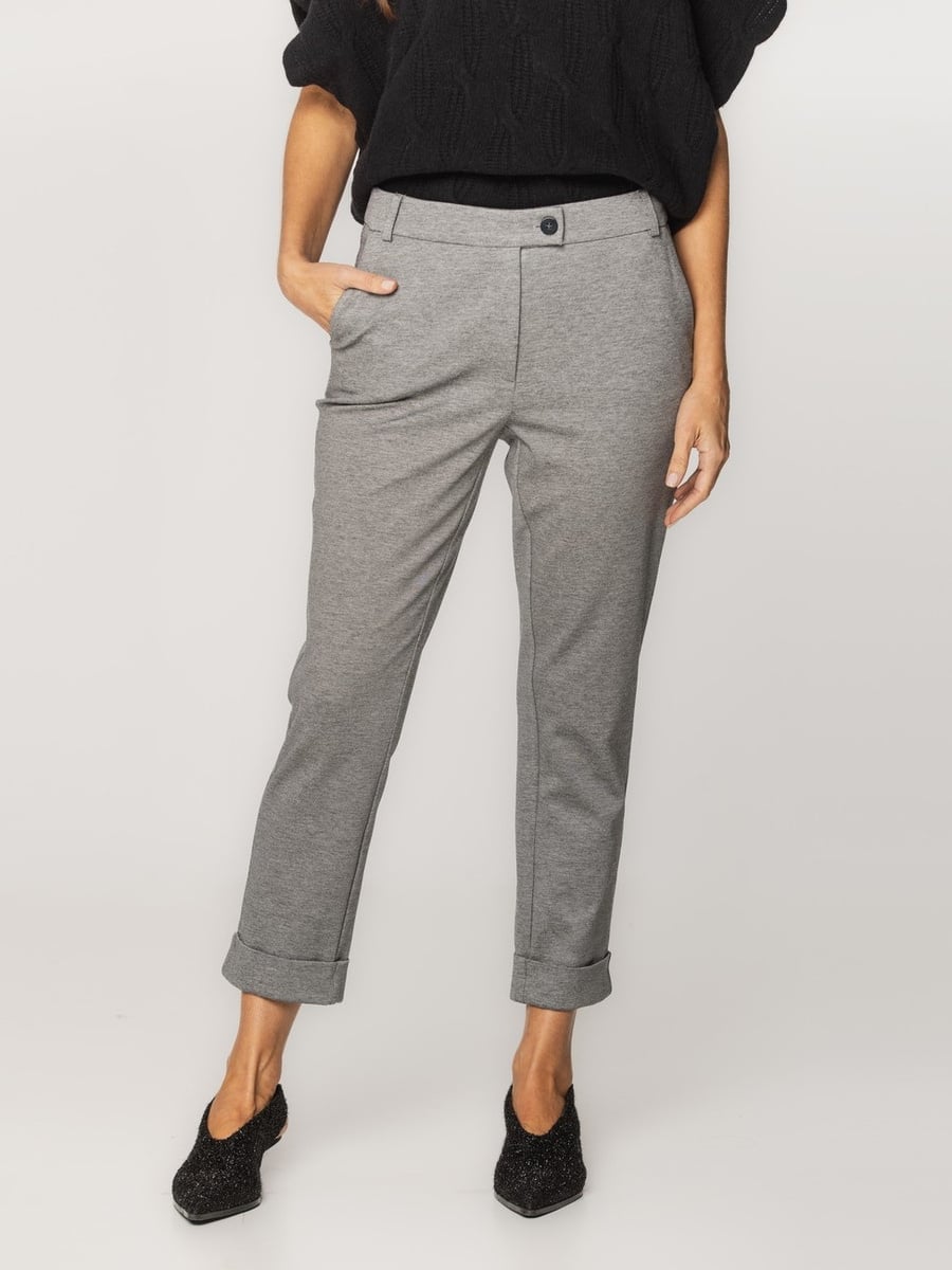 Grey Jersey Straight Leg Trousers with Cuffed Hem Grey Jersey Straight Leg Trousers with Cuffed Hem — Classy Gray Pants Outfits