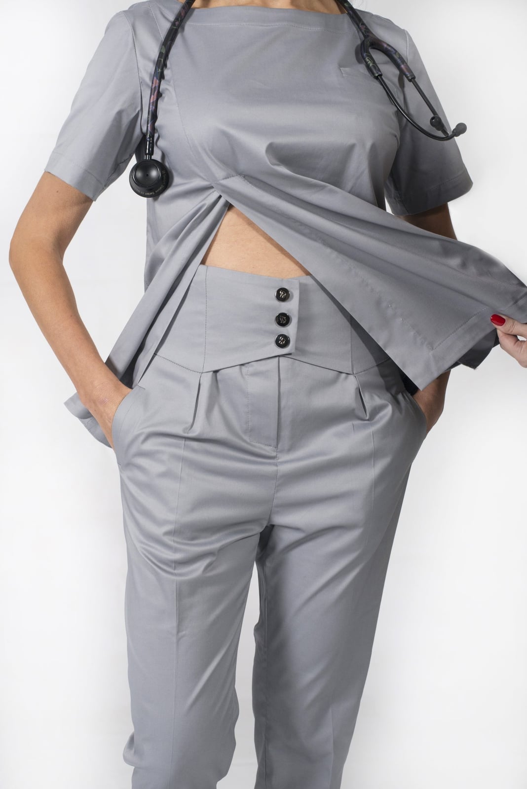 Grey High Waisted Straight Leg Trousers with Button Detail Grey High Waisted Straight Leg Trousers with Button Detail — Classy Gray Pants Outfits