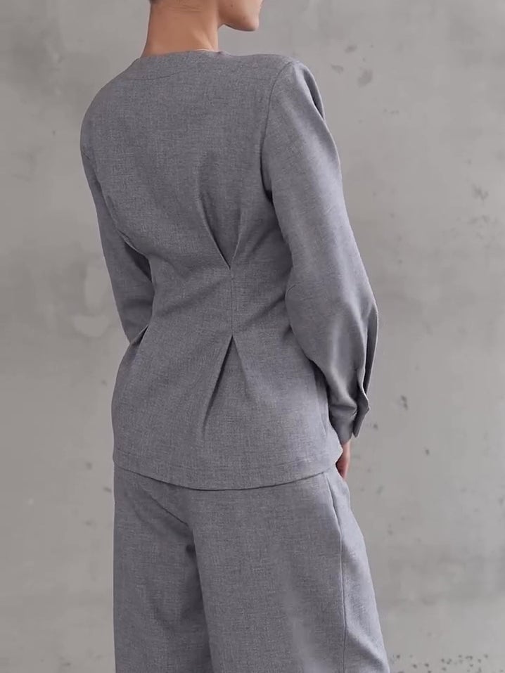 Medium Gray Textured Weave Wide Leg Trousers Medium Gray Textured Weave Wide Leg Trousers — Classy Gray Pants Outfits