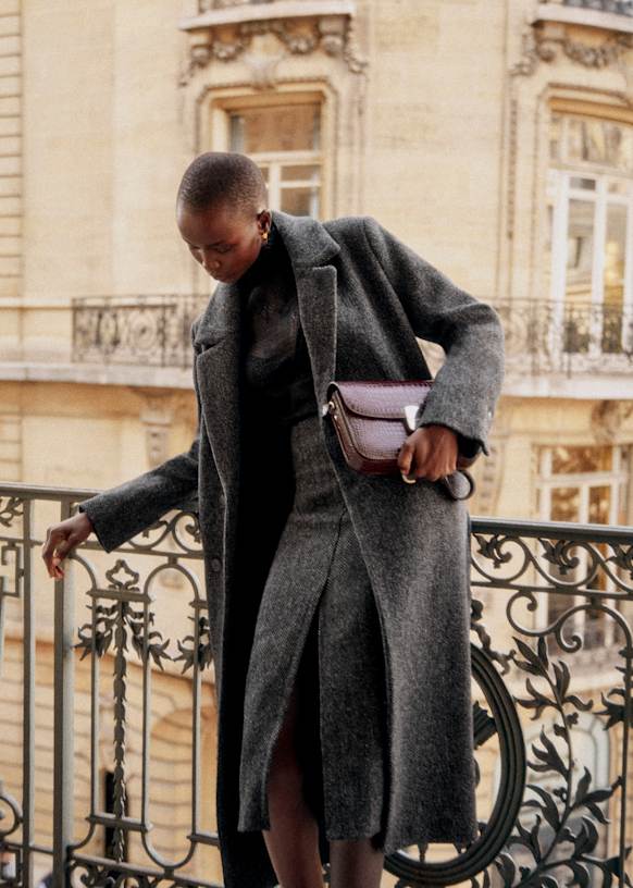 Grey Midi Skirt Under a Long Wool Coat — Classy Grey Skirt Outfit