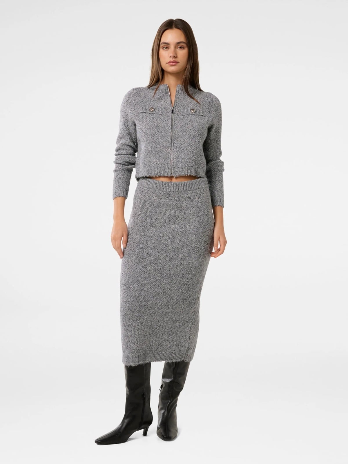 Grey Knit Midi Skirt Co-Ord — Classy Grey Skirt Outfit