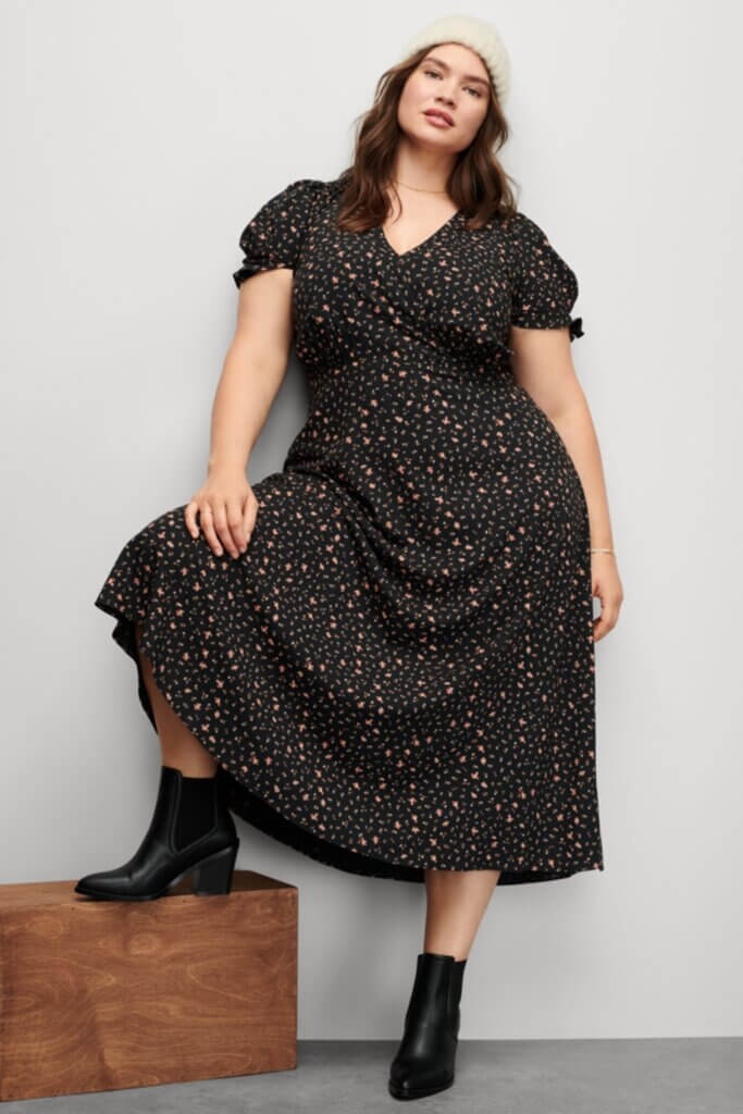 Floral Print Midi Dress with Beanie Floral Print Midi Dress with Beanie — Classy Grunge Style