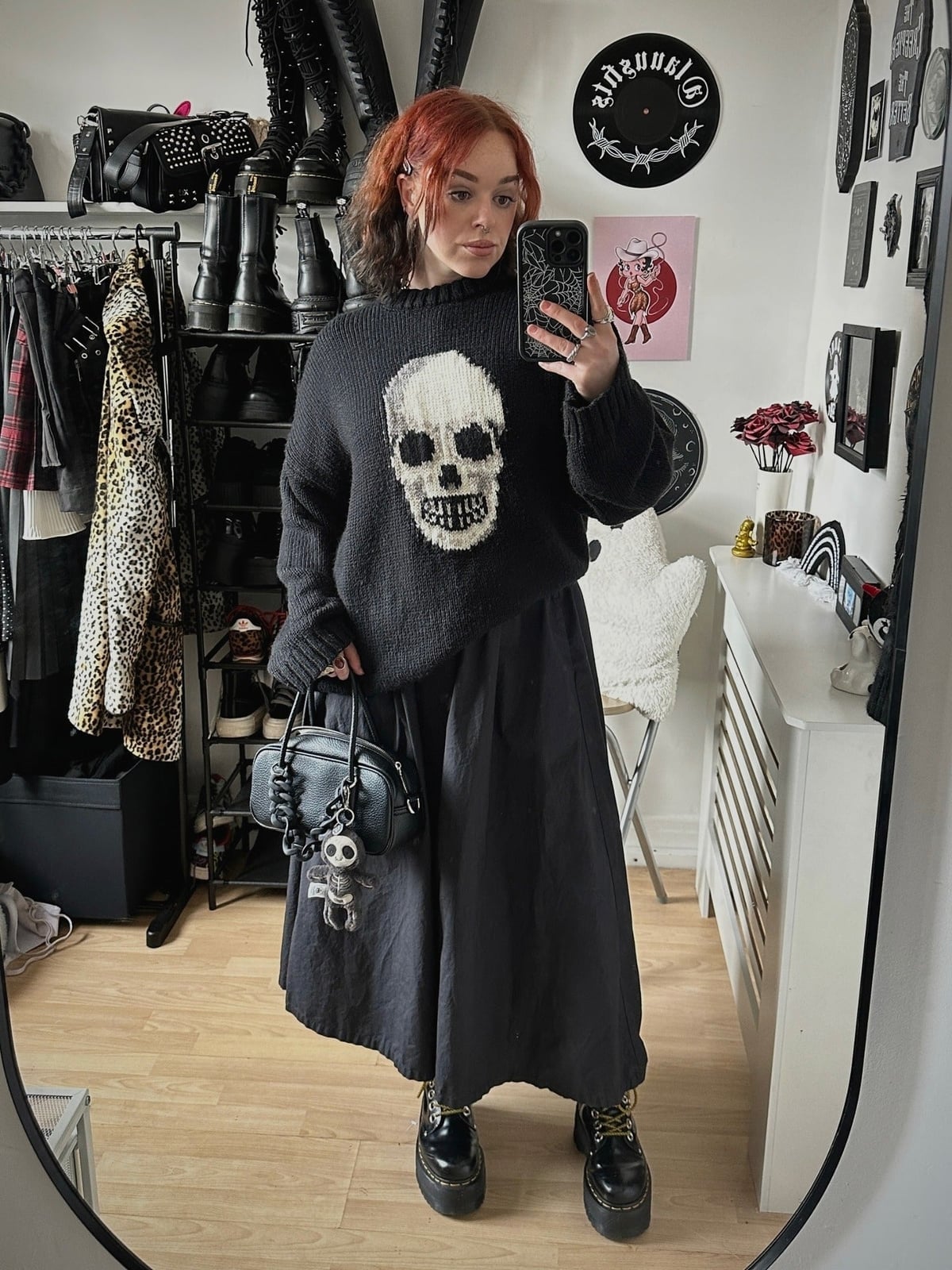 Skull Graphic Sweater with Midi Skirt Skull Graphic Sweater with Midi Skirt — Classy Grunge Style