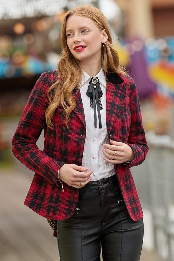 Fitted Plaid Blazer with Pearl Button Shirt Fitted Plaid Blazer with Pearl Button Shirt — Classy Grunge Style