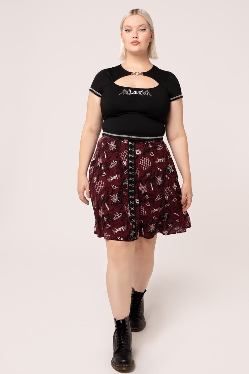 Cut-out Crop Top with Printed Mini Skirt Cut-out Crop Top with Printed Mini Skirt — Classy Grunge Style