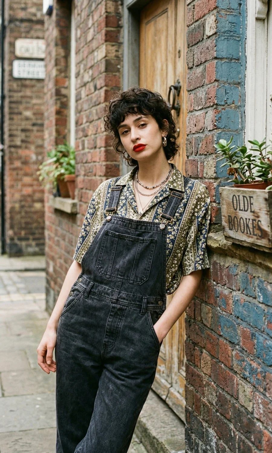 Denim Overalls with Vintage Print Shirt Denim Overalls with Vintage Print Shirt — Classy Grunge Style
