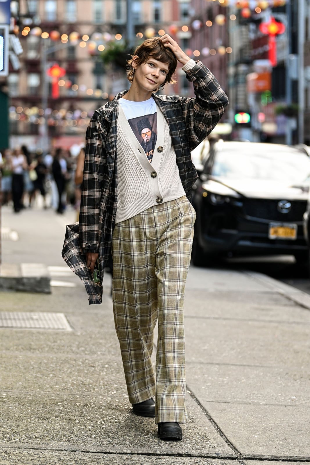 Oversized Plaid Coat with Wide Leg Trousers Oversized Plaid Coat with Wide Leg Trousers — Classy Grunge Style