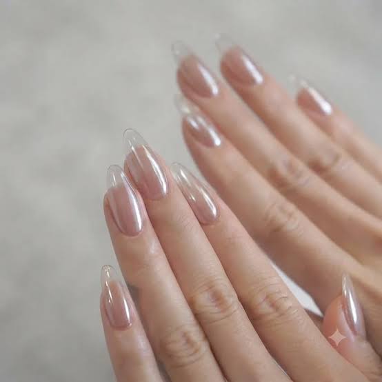 Sheer Nude Delicate White French Almond Nails Sheer Nude Delicate White French Almond Nails — Classy Hailey Bieber Nails