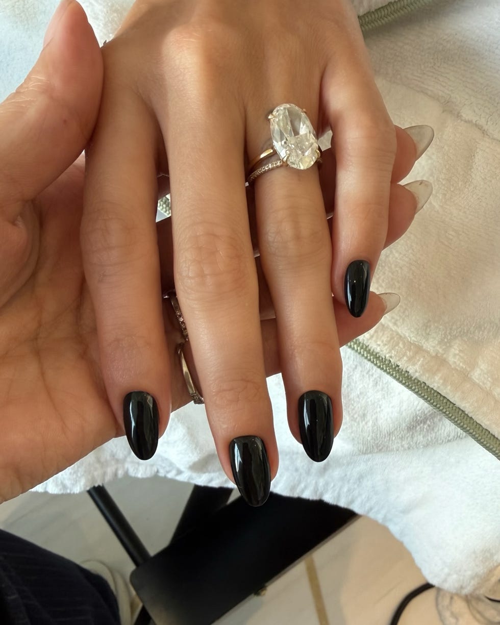 Short Oval Opaque Black Glossy Nails Short Oval Opaque Black Glossy Nails — Classy Hailey Bieber Nails