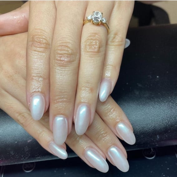 Short Square Pearlescent Glazed Nails, Shimmer Short Square Pearlescent Glazed Nails, Shimmer — Classy Hailey Bieber Nails
