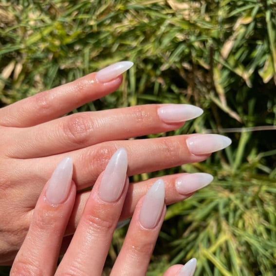 Long Stiletto Sheer Milky White Nails Long Stiletto Sheer Milky White Nails — Classy Hailey Bieber Nails