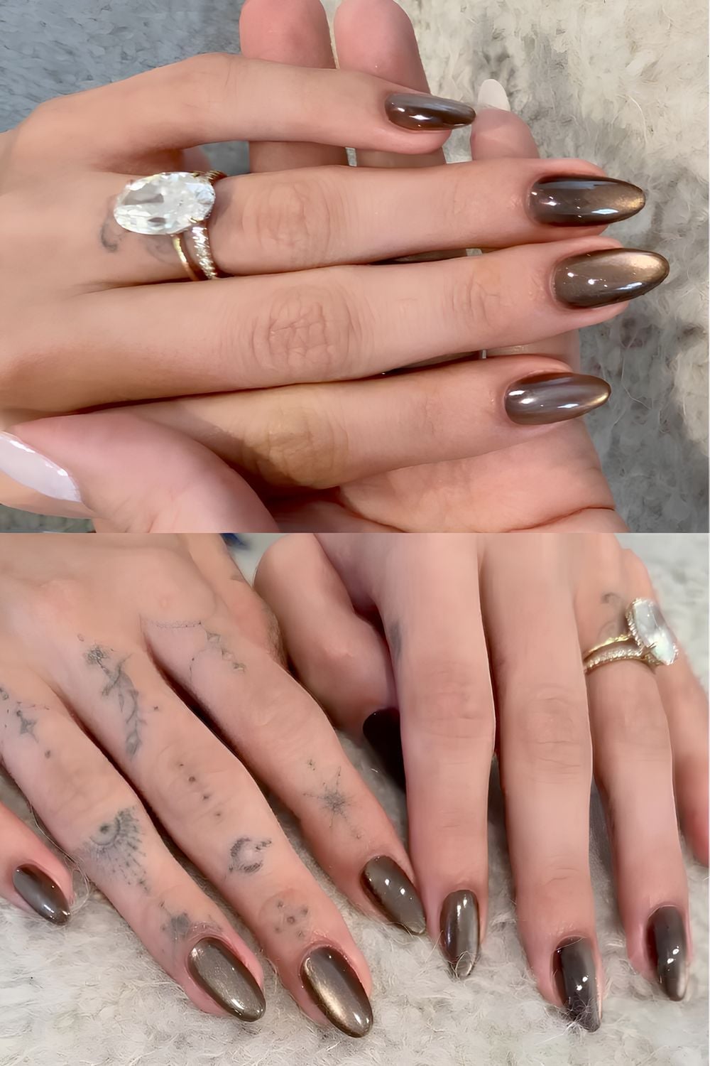 Warm Brown Metallic Cat-Eye Chrome Nails Warm Brown Metallic Cat-Eye Chrome Nails — Classy Hailey Bieber Nails