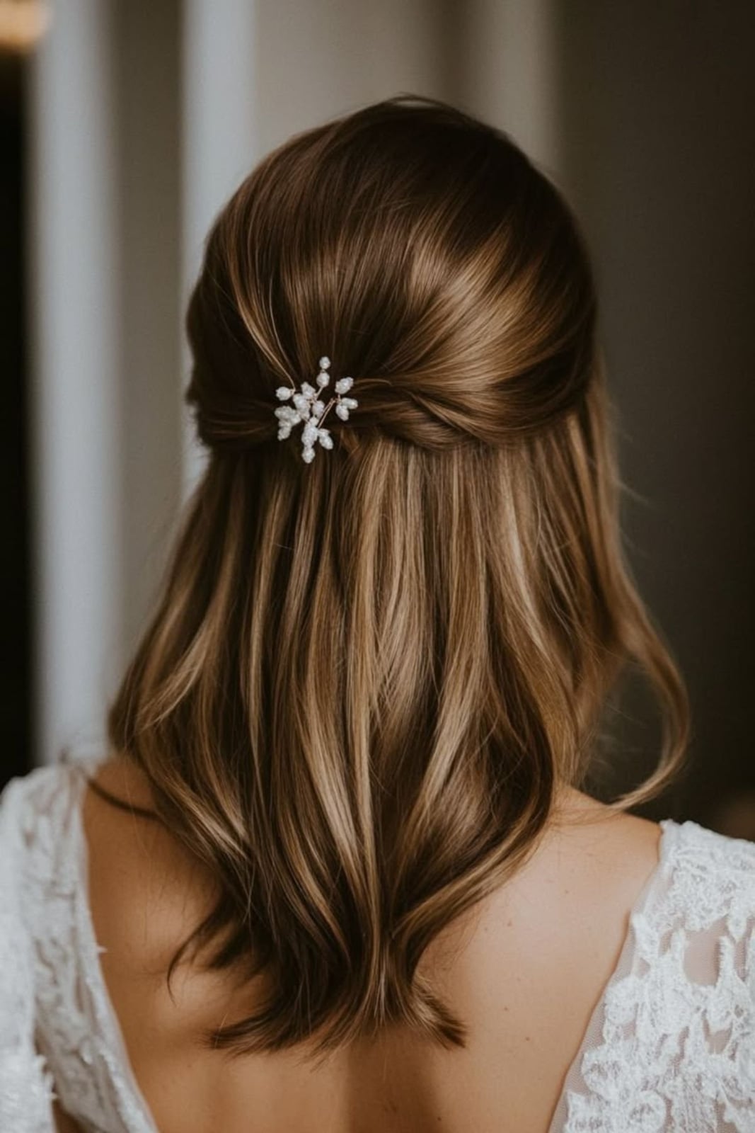 Medium Brown Half Up Half Down With Clip — Classy Hair Down Hairstyles