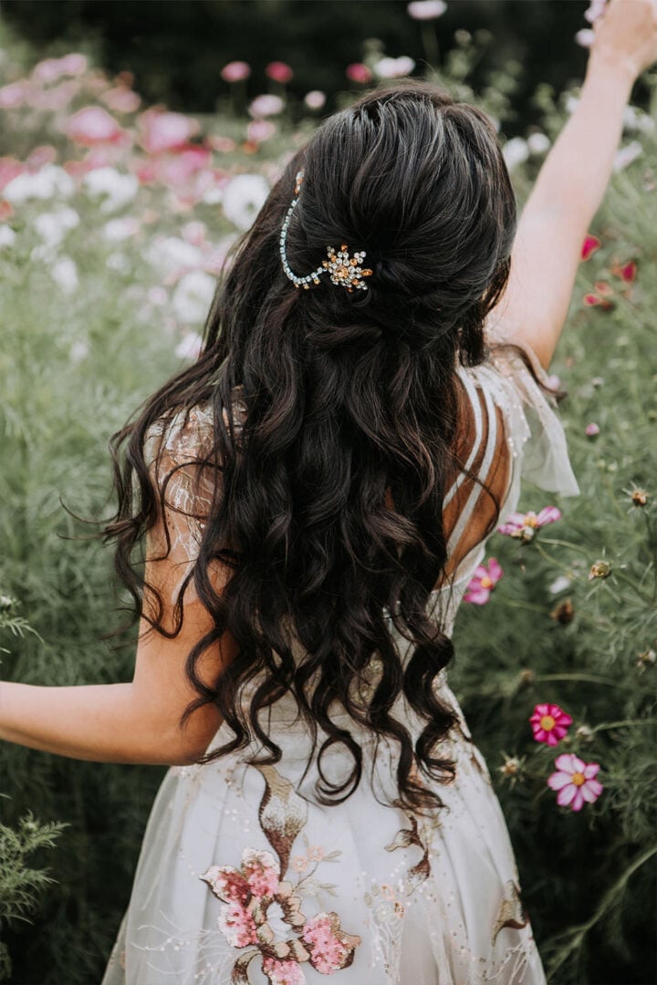 Dark Brown Half Up With Ornate Accessory — Classy Hair Down Hairstyles