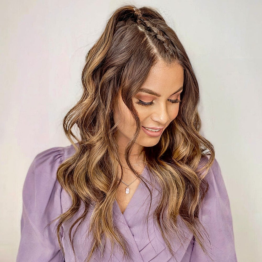 Brown With Blonde Highlights Ponytail With Braids — Classy Hair Down Hairstyles