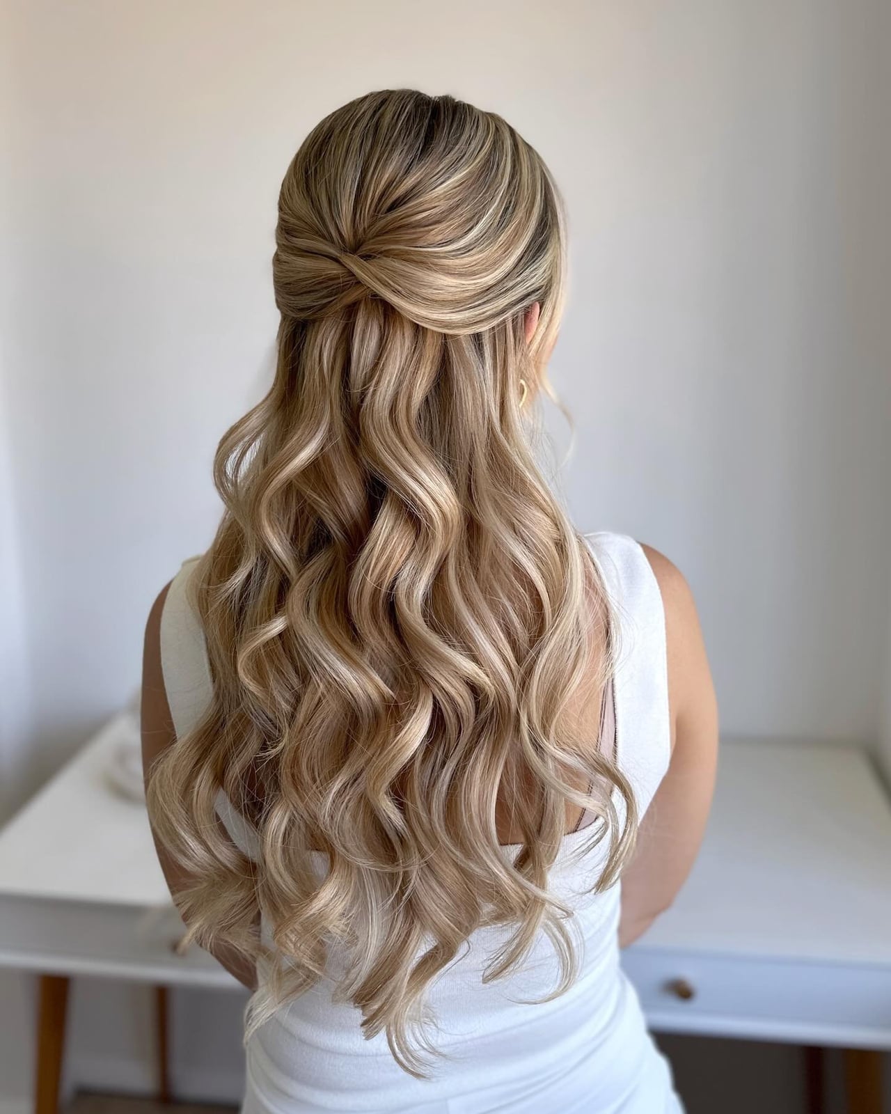 Ash Blonde Half Up Twisted Sections And Curls, Wavy — Classy Hair Down Hairstyles