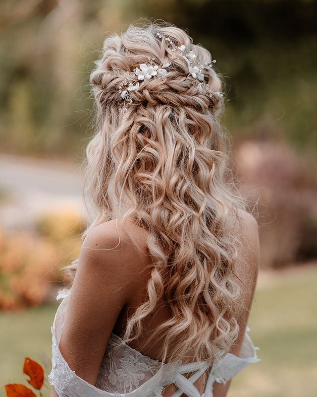 Long Blonde Braided And Curled Half Updo — Classy Hair Down Hairstyles