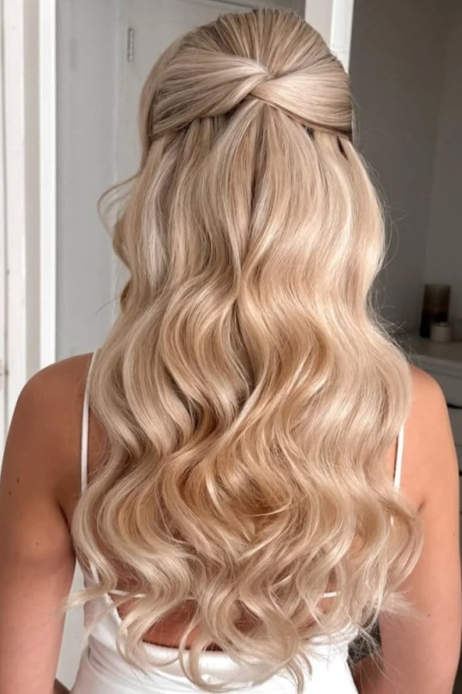 Mid-Back Ash Blonde Twisted Knot Half Updo — Classy Hair Down Hairstyles