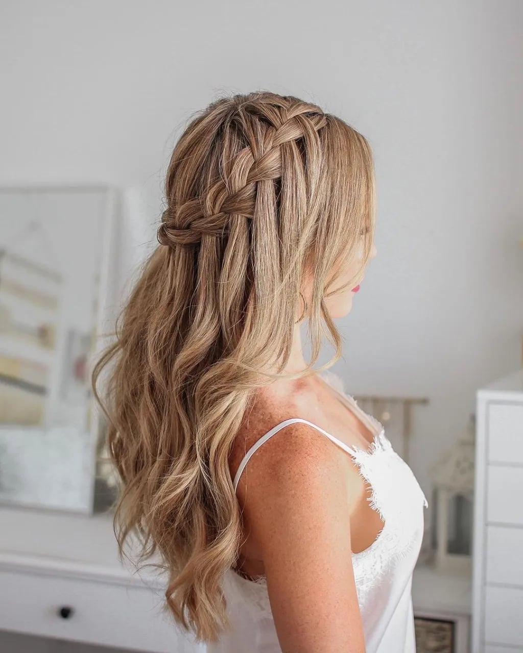 Long Blonde Curls With Intricate Twisted Half Up — Classy Hair Down Hairstyles