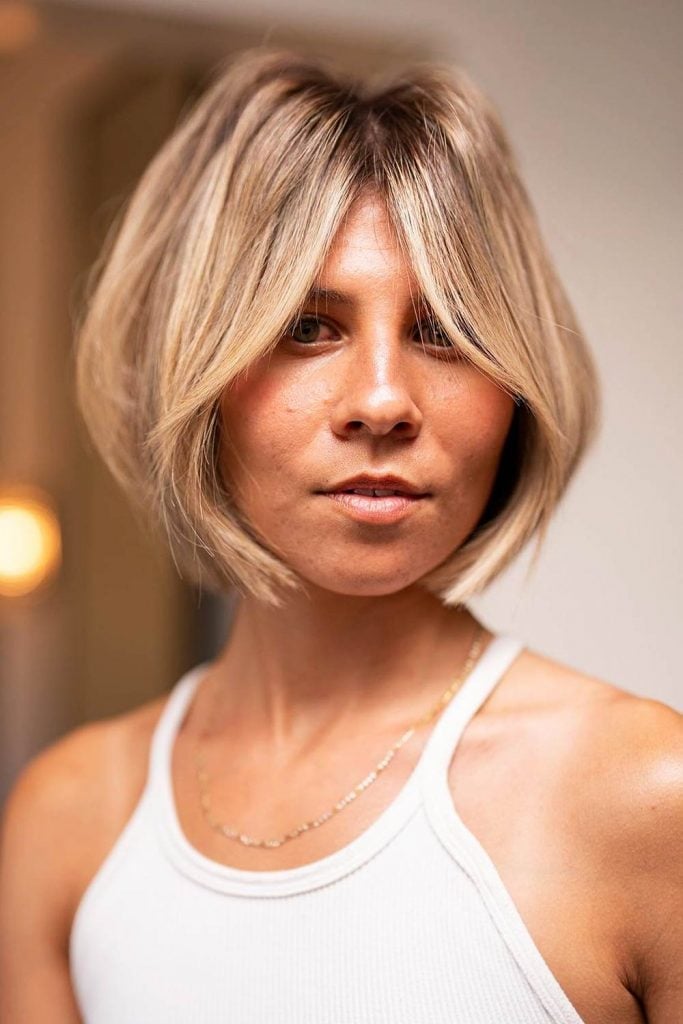 Chin Length Bob Ash Blonde Curtain Bangs — Classy Hair Growth Tips