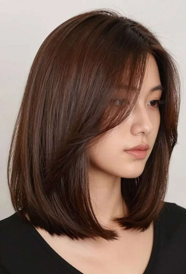 Chin Length Lob With Side Swept Bangs, Close-Up Take — Classy Hair Growth Tips