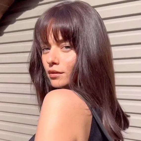 Collarbone Layers With Honey Balayage — Classy Hair with Bangs