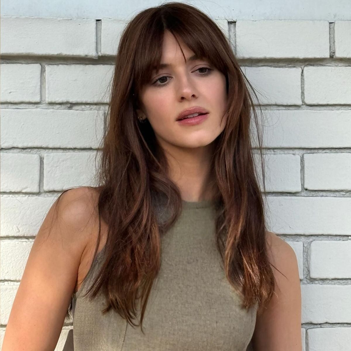 Mid-Back Layers With Curtain Bangs and Dark Brown With Highlights — Classy Hair with Bangs