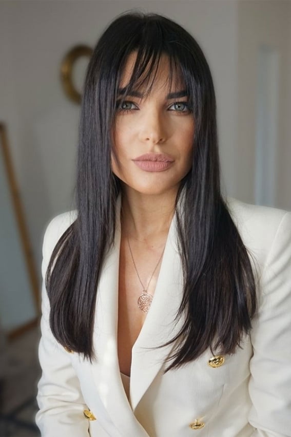 Long Layers With Wispy Curtain Bangs — Classy Hair with Bangs