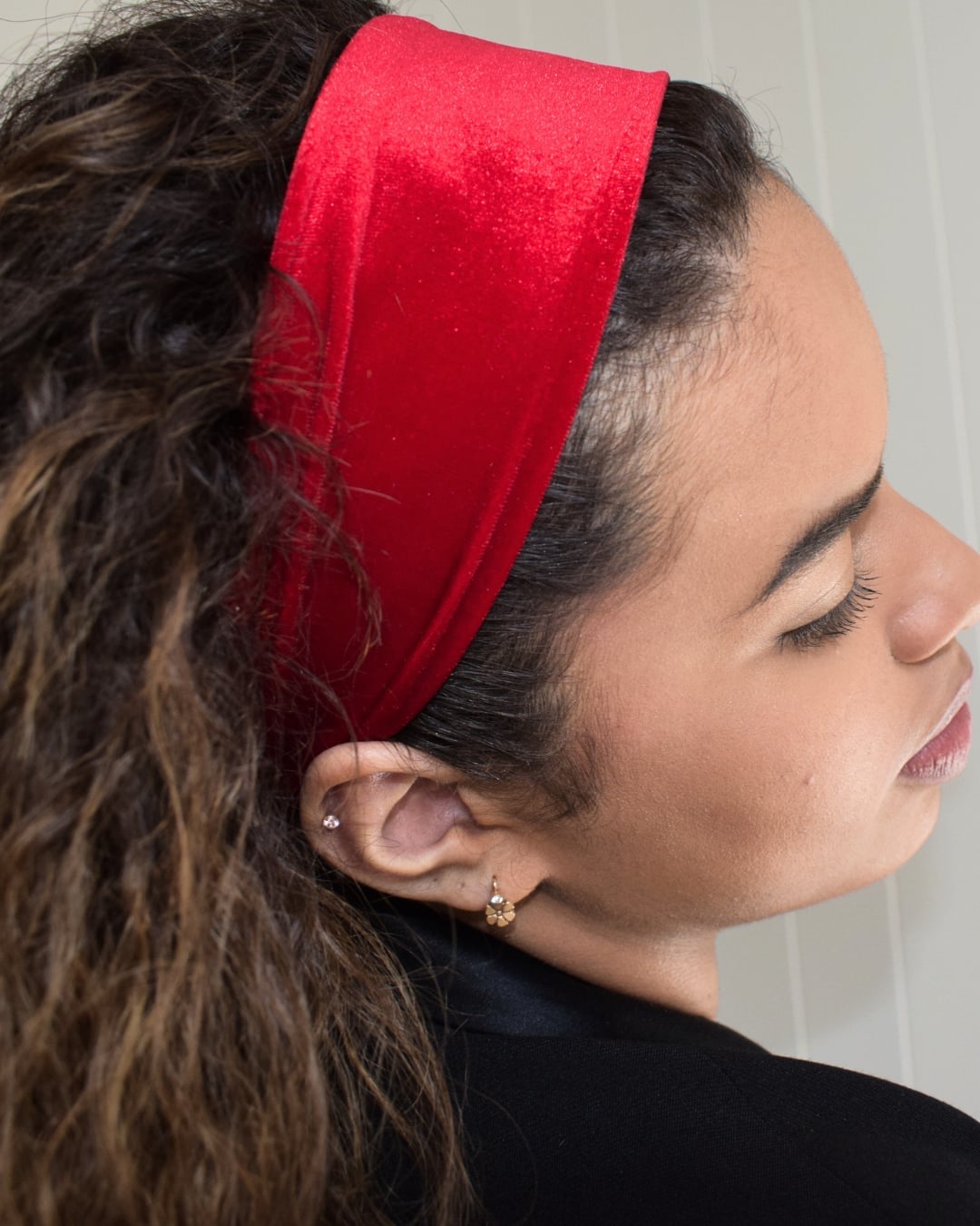 Mid-Back Curls With Wide Red Headband — Classy Hair with Headband