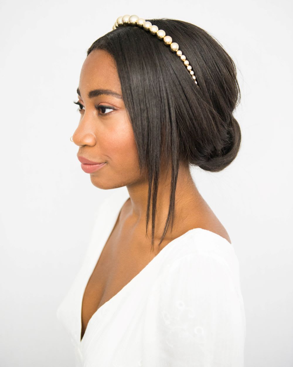 Mid-Back Updo With Pearl Headband — Classy Hair with Headband