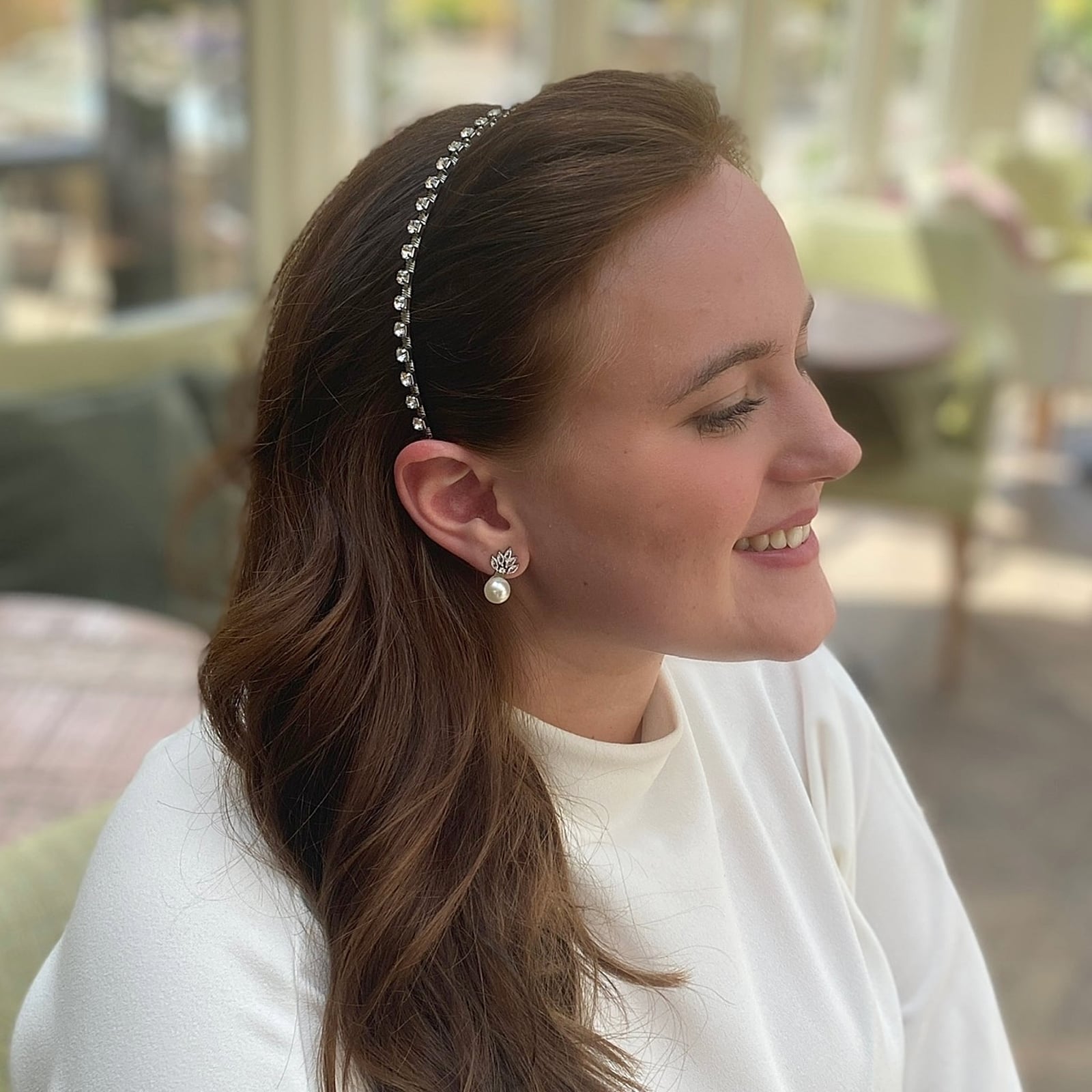 Shoulder Length Blowout With Crystal Headband — Classy Hair with Headband