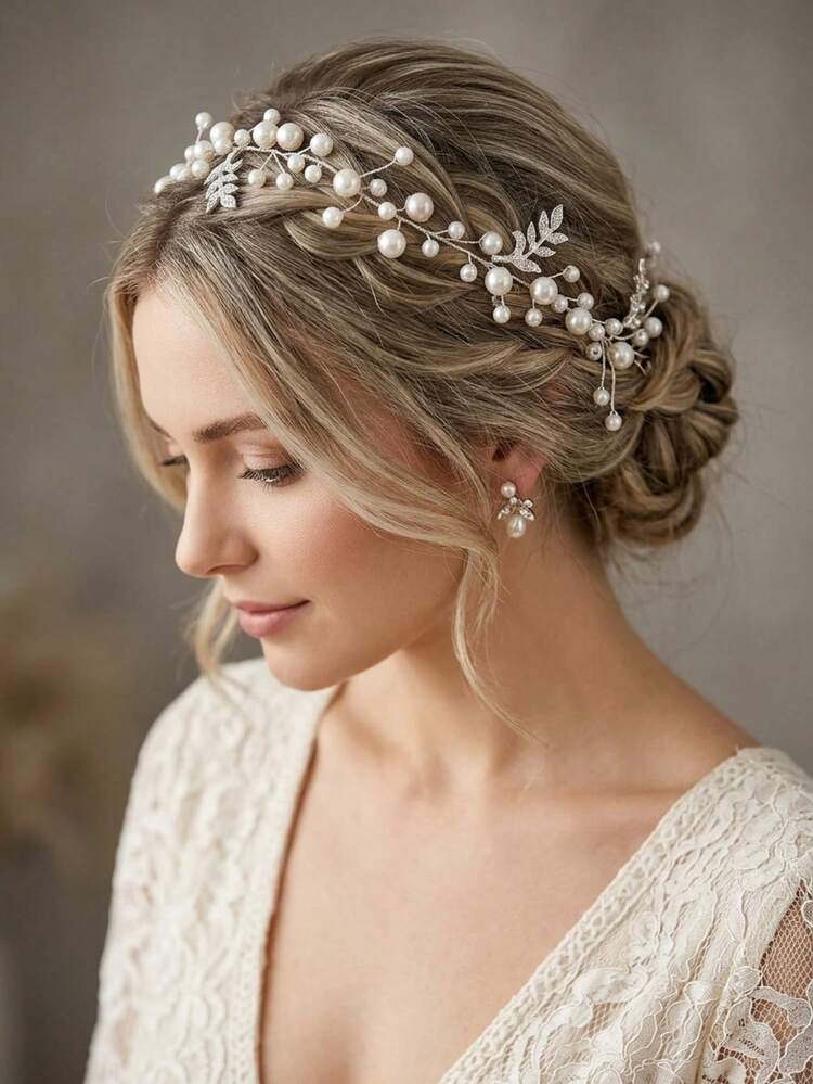 Braided Bun With Pearl and Crystal Headband — Classy Hair with Headband