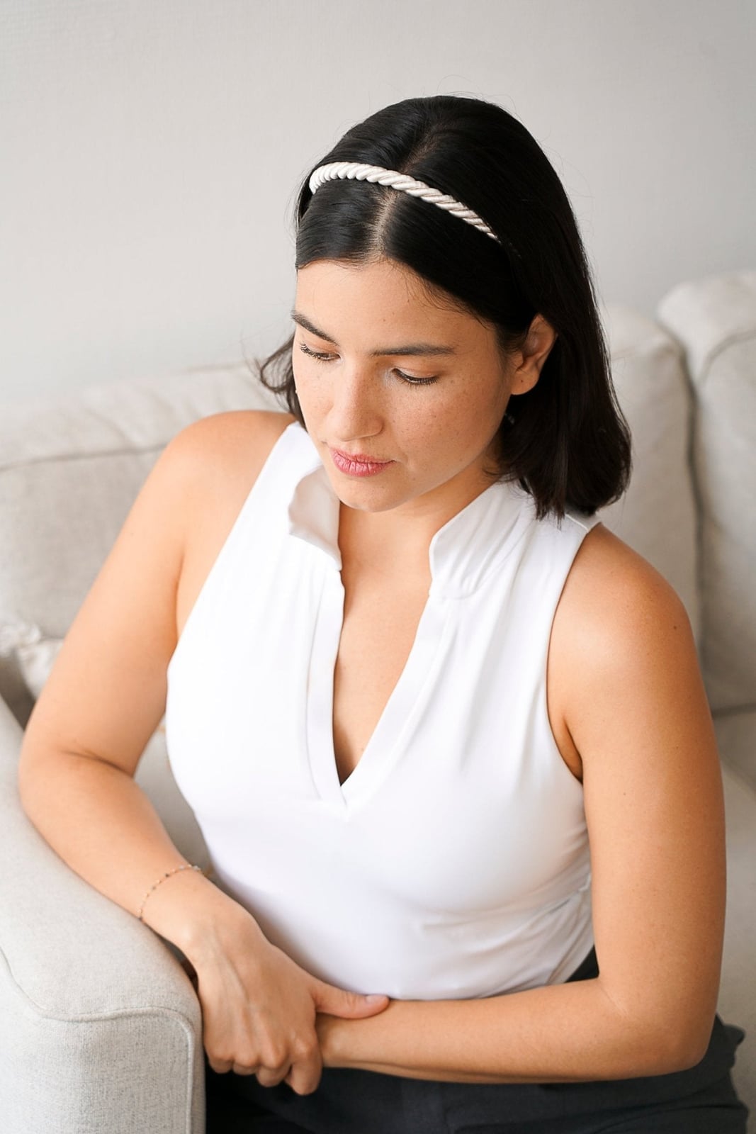 Chin Length Blunt Bob With Twisted Headband — Classy Hair with Headband