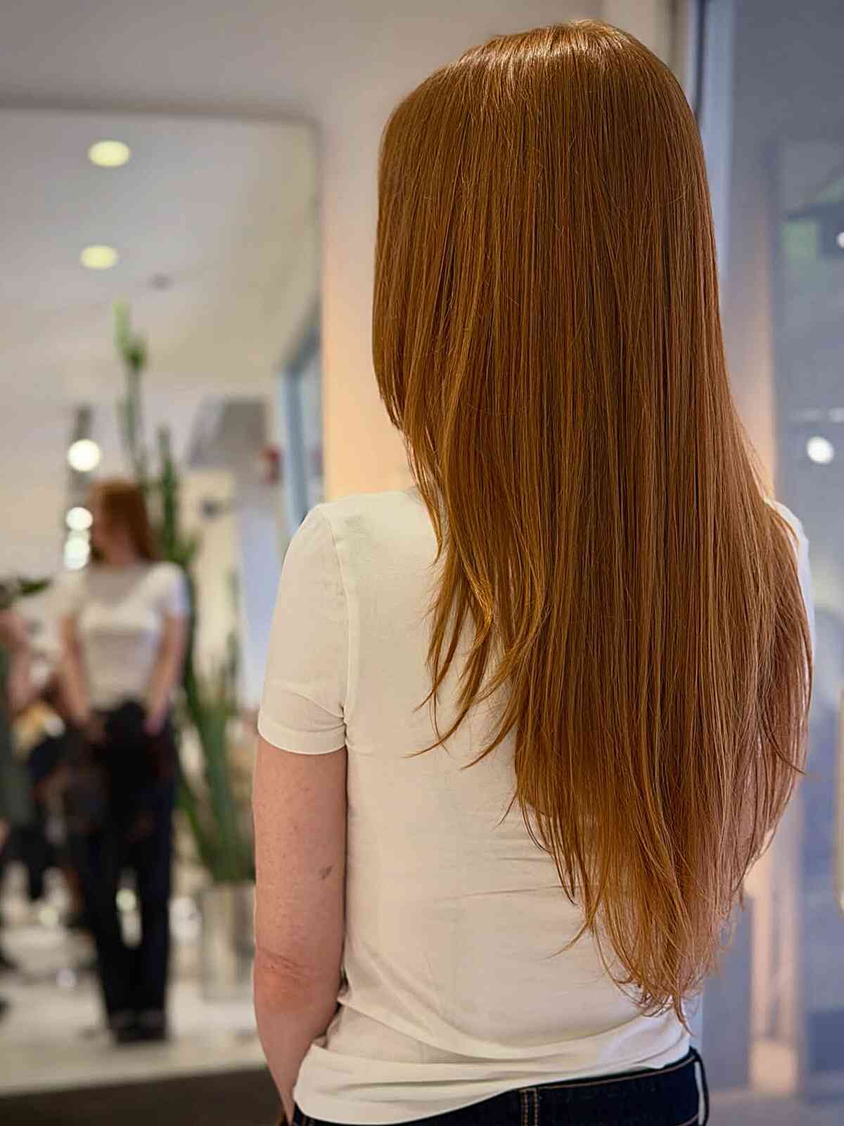 Copper Red V-Cut With Fine Texture Copper Red V-Cut With Fine Texture — Classy Haircuts for Long Hair