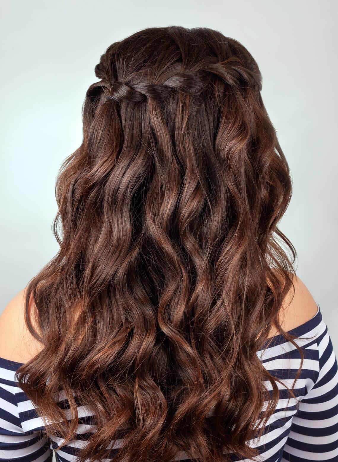 Dark Brown Waterfall Braid Updo Dark Brown Waterfall Braid Updo — Classy Haircuts for Long Hair